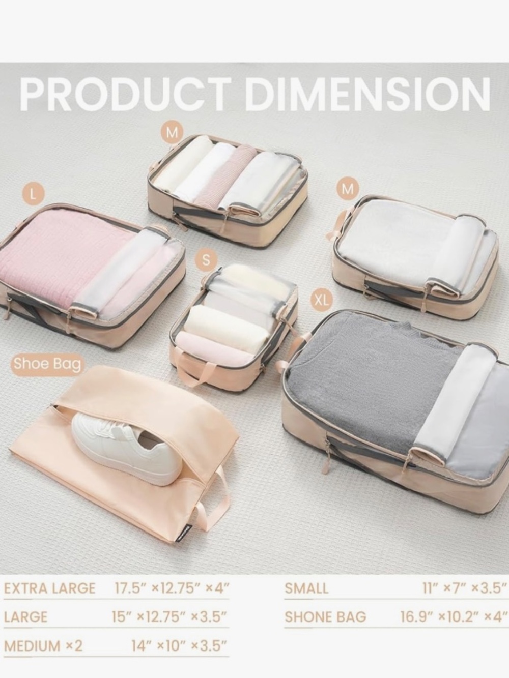 6 Set Ultralight Compression Packing Cubes - Beige - Picture 2 of 10